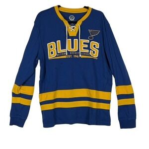 GIII Sports St Louis Blues NHL Lace Up Hockey Shirt Men's XL Waffle Knit